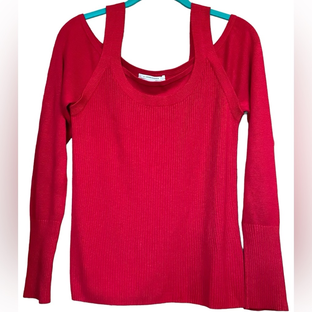 Anthropologie Red Jamie Ribbed Open Cold Shoulder Long Sleeve Knit Sweater Small